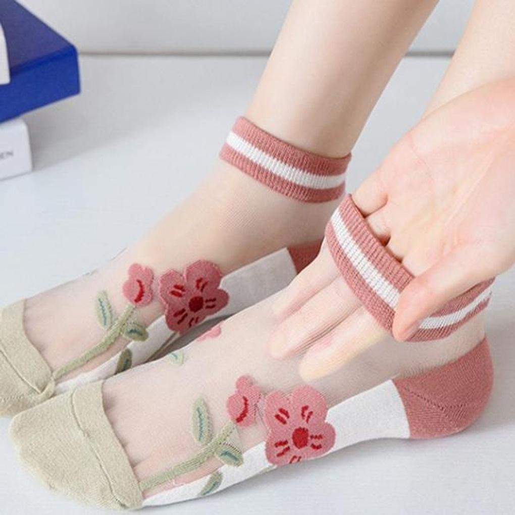 Women's Romantic Rose See-Through Socks 5-Pack