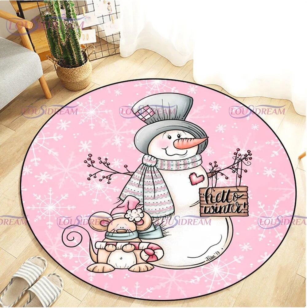 Christmas Snowman Round Carpet Floor Mat Living Room Carpet Kitchen Mat Santa Claus Carpet Picnic Mat Children's Room Decor