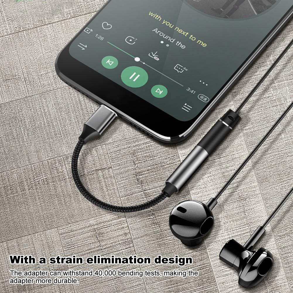 D0101 USBC Type C Adapter port to 3.5MM Earphone Headphone Cable USB(Gray )