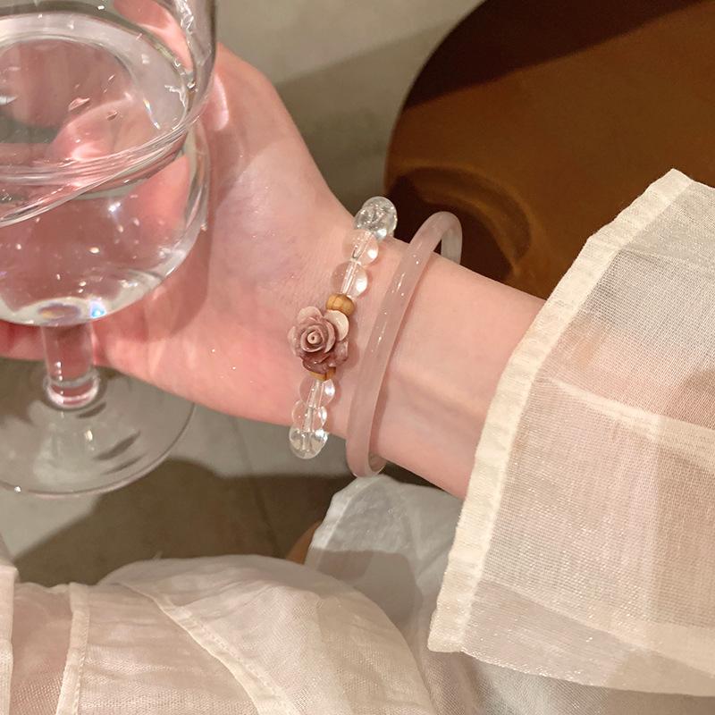 1Set Chinese Style Advanced Sense Rose Flower Beaded Bracelet For Women Girls Luxury High-End Vintage Bracelet Accessories Gifts