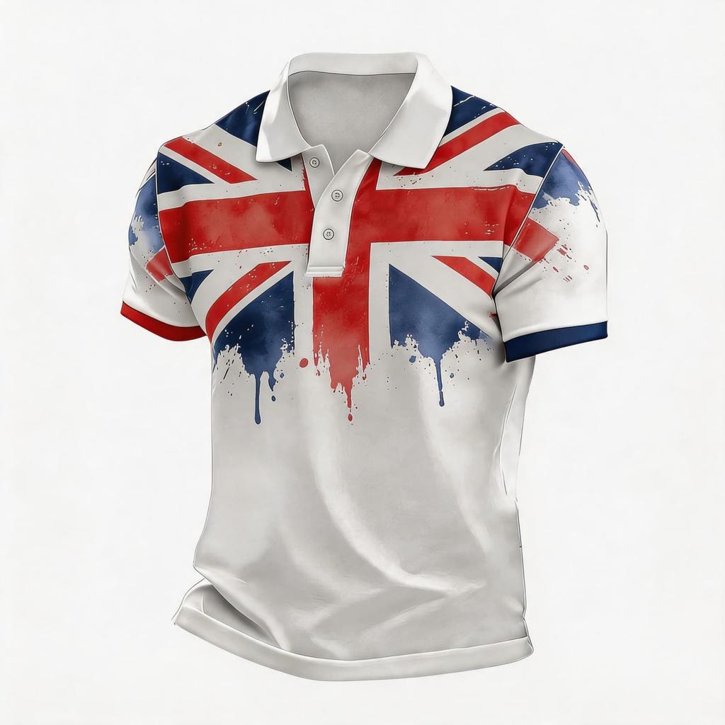 Men's Support Polo Shirt with National Flag Print Button Collar Short Sleeve Casual Fit Breathable Fabric for Outdoor Activities