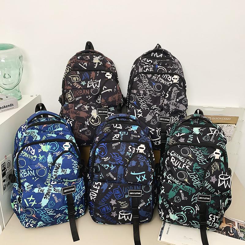Graffiti-Print Herren Rucksack mit großem Fassungsvermögen Damen Leichter Schulrucksack aus Nylon für Studenten mit Münzbörse