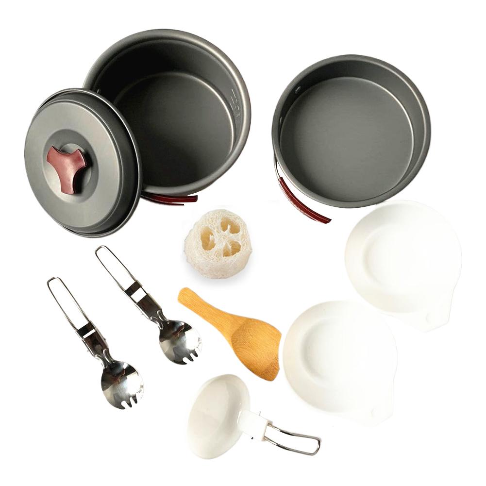 11Pcs Camping Cooking Utensils with Non-Stick Lightweight Pot Pan Bowls Set Camping Cooking Set for Camping Backpacking Hiking