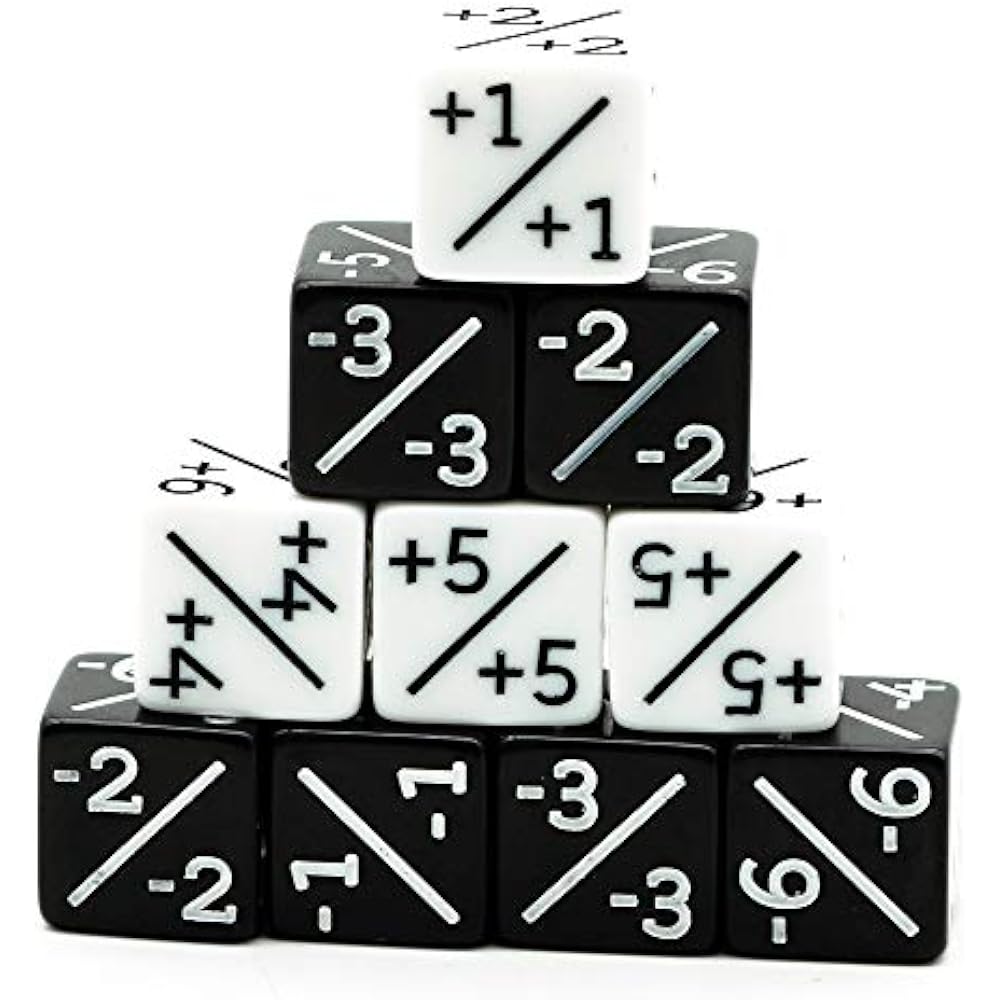 HDDais Dice Counter D6 Dice White +1/+1 and Black-1/-1 Magic: The Gathering and Other Games CCG M...