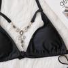 Seksowny wycięty diamentowy łańcuszek Zestaw Bikini Stroje kąpielowe Damskie sznurowany trójkątny halter stringi mikro bikini plażowy spice girl strój kąpielowy