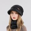 2Pcs/Set Women Winter Hat Scarf Set Solid Color Elastic Thickened Ear Protection Knitting Hat