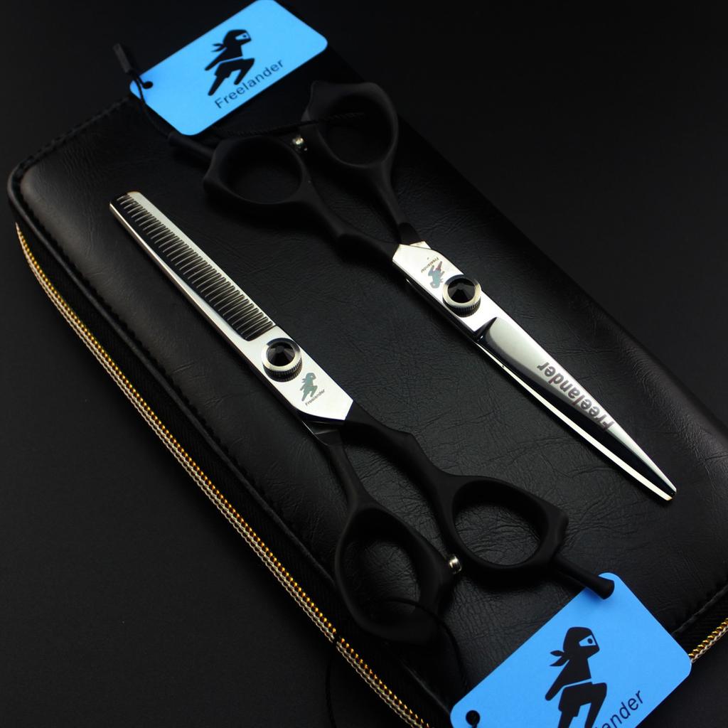 6.0 Inch, Freelander Black Elastic Handle Hair Scissors, Hair Scissors, Flat Scissors, Bangs Scissors, Tooth Scissors, Thin