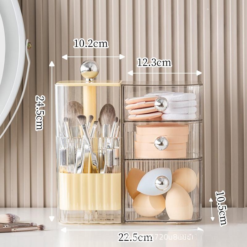 

Acrylic Cosmetics Organizer Makeup Storage Box Desktop Lipstick Powder Storage Box Dressing Table Push Lift Makeup Brush Holder вершковий
