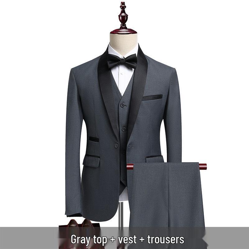 Men's Slim Three-Piece Green Collar Suit for Weddings - Wine Red Groom and Best Man Attire