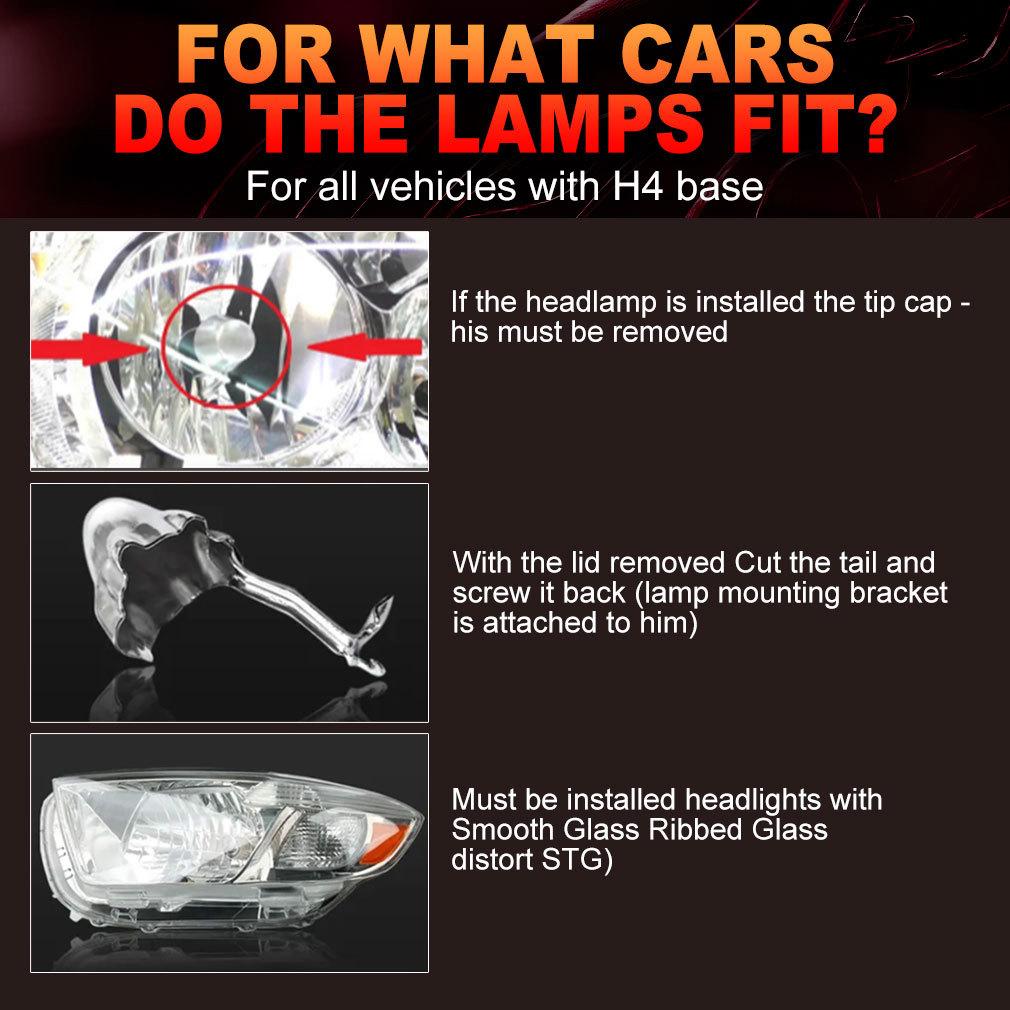 2 st H4 LED Dubbla Projektorstrålkastarlampor Canbus HB2 9003 LED Lins Strålkastare 100W 60000LM 6500K Billampor Hi/Low Beam för Auto Motorcykellampa LHD