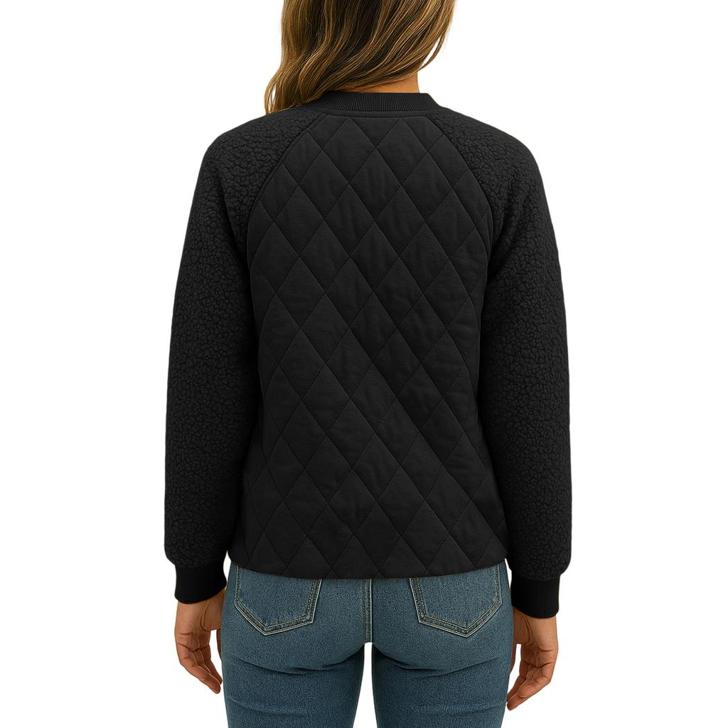 Women's Solid Color Long Sleeved Plaid Thickened BBaseball Jacket Jacket