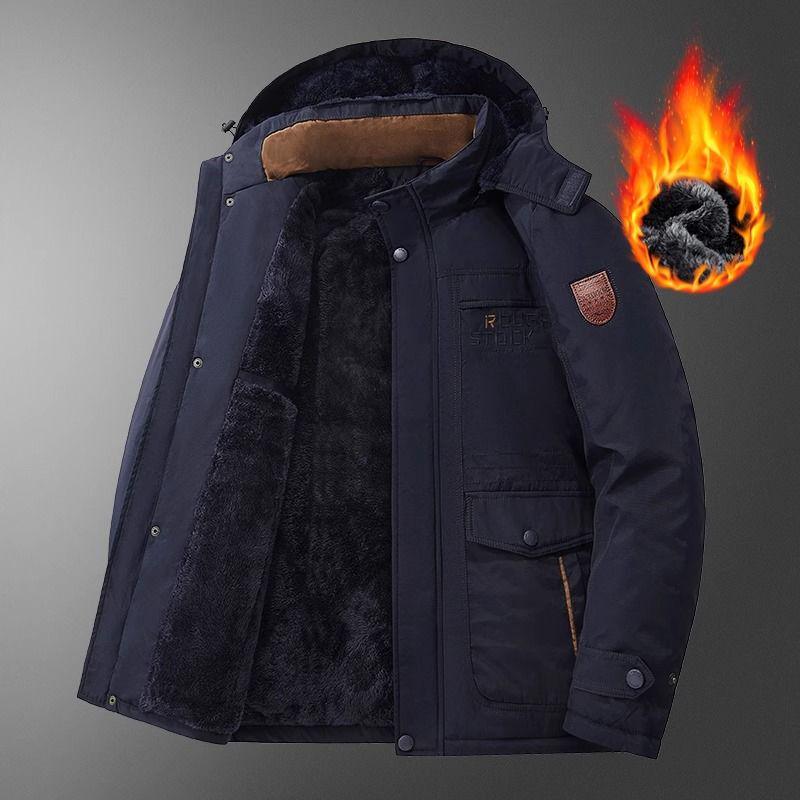 Men's Mid-Length Winter Coat, Fleece-Lined and Extra Thick for Middle-Aged and Elderly