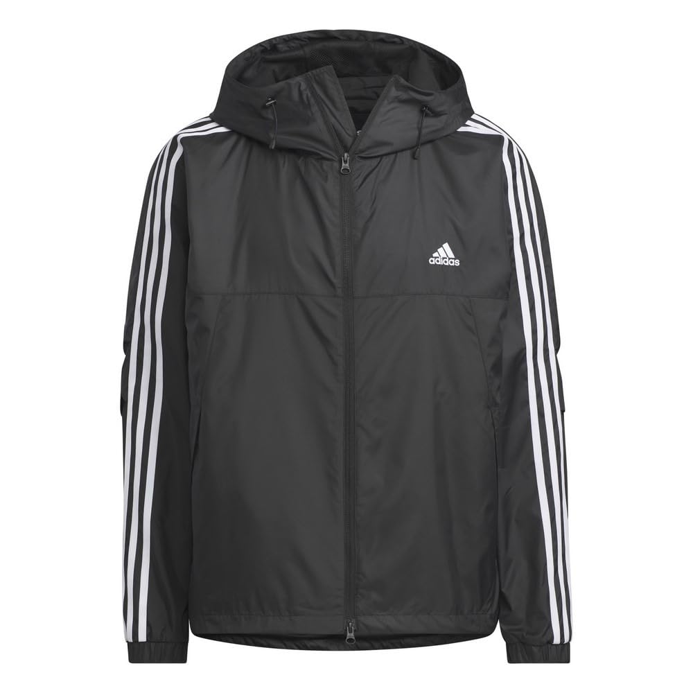 adidas Essentials Plus Windbreaker Jacket and 3-Stripe KWE95-JF3912 (Black White/LL/Men's)