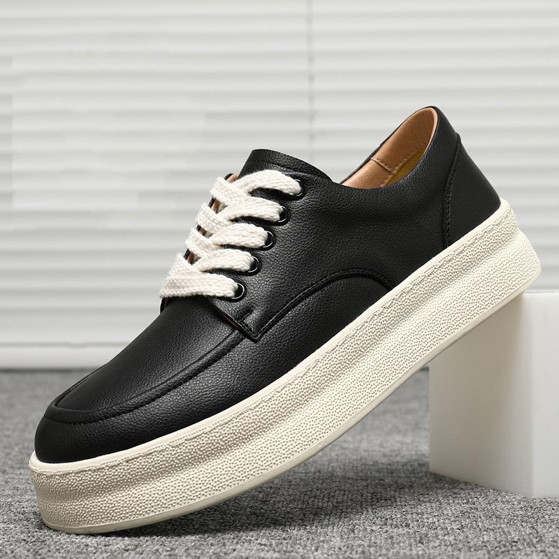 Fashion New Men's White All Match Lace Up Platform Height-increasing Causal Shoes Male Fashion Flats Moccasins Sports Walking Sneakers