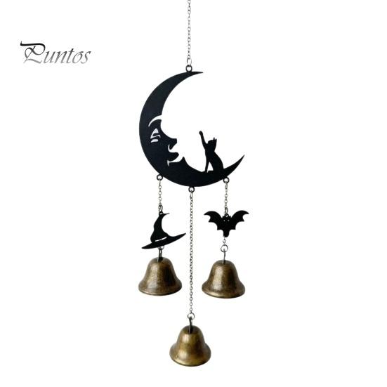 Crisp Sound Wind Chime Halloween Broomstick Witch Bells, Vintage Gothic Metal Hanging Peaceful Home Decor Ornaments for Door Wall Window Porch Indoor