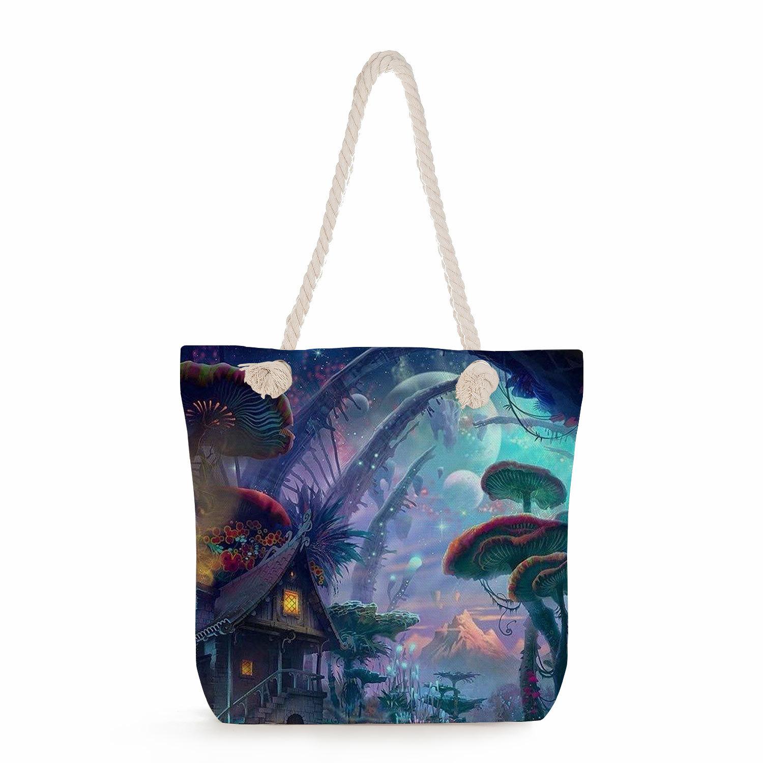 Mushroom print thick rope single-shoulder beach bag 7257 KTB