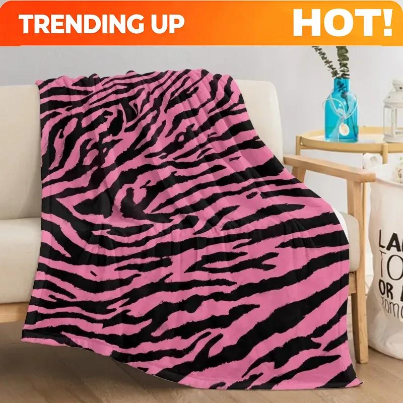 Customization Custom Pink Leopard Print Throw Blanket Zebra Skin Warm Plush Blankets Kids Adults Teen For A Living Room Sofa Cou