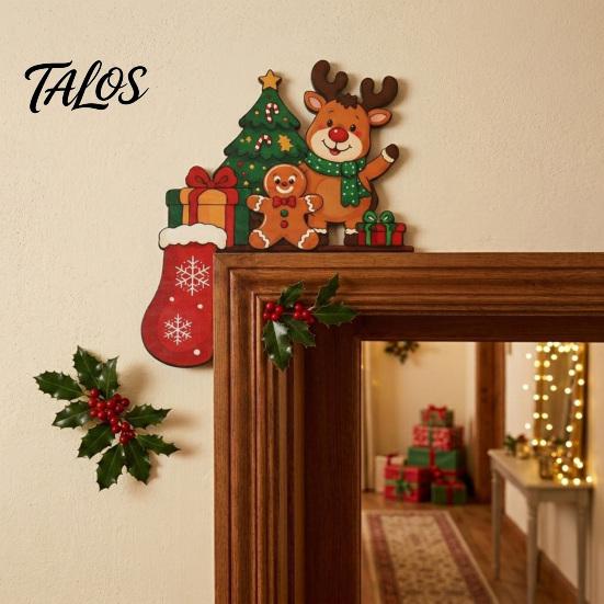 Holiday Wall Accents for Home Wooden Christmas Door Topper Stickers, Seasonal Frame Decoration, L-shaped Corner Sign Decorations Decor, Festive