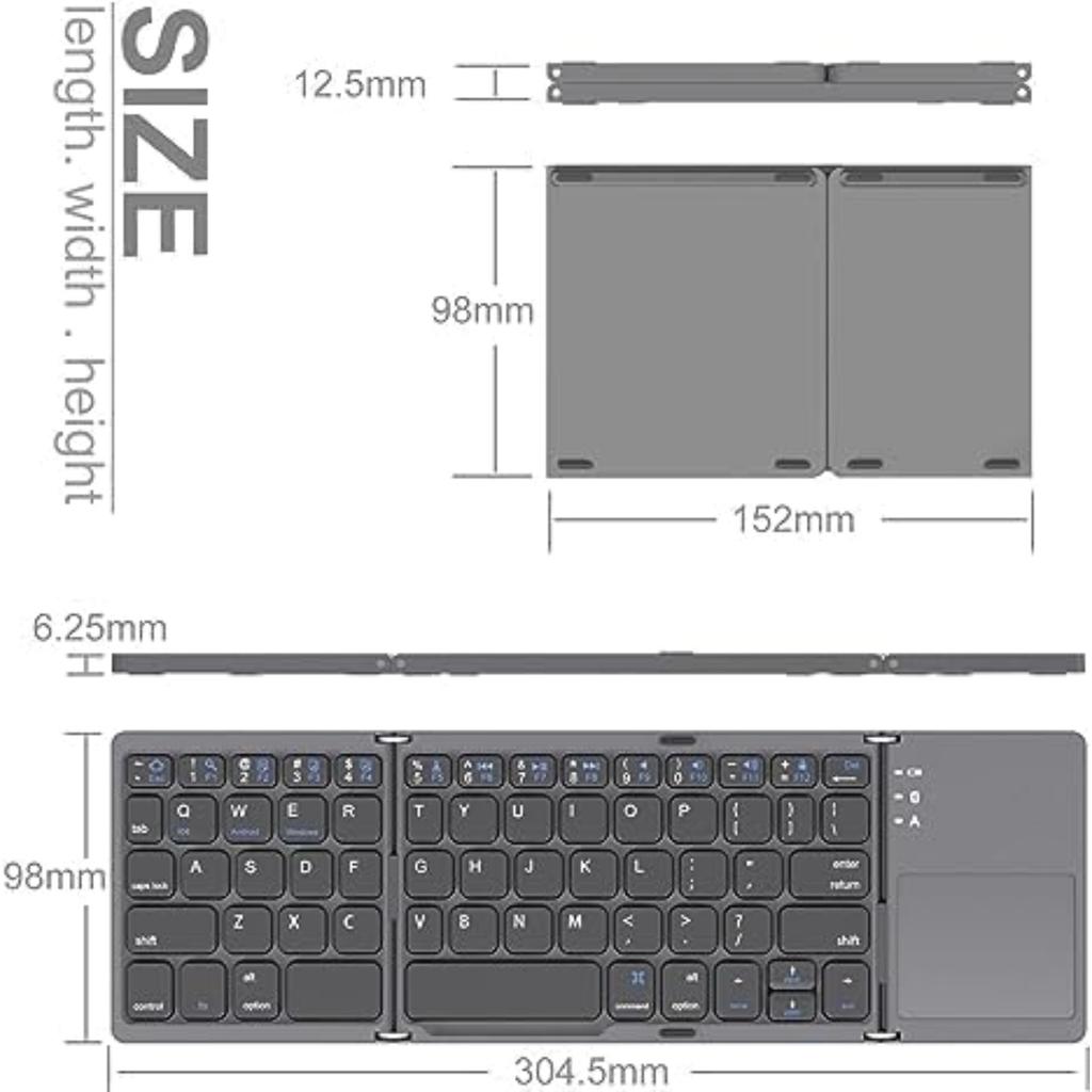 Foldable Bluetooth Keyboard,Wireless Portable Keyboard with touchpad,Rechargeable Pocket-Size Folding Travel Keyboard for iOS,Android,Windows