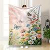 Butterfly and Floral Pastel Garden Flannel Blanket for Bedroom Living Room Sofa and Nap