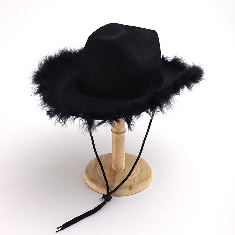 1 Pezzo Cappello Performance Tessuto Non Tessuto Costume da Sala da Ballo Festival Piumato Decorazioni Cinturino Cowboy
