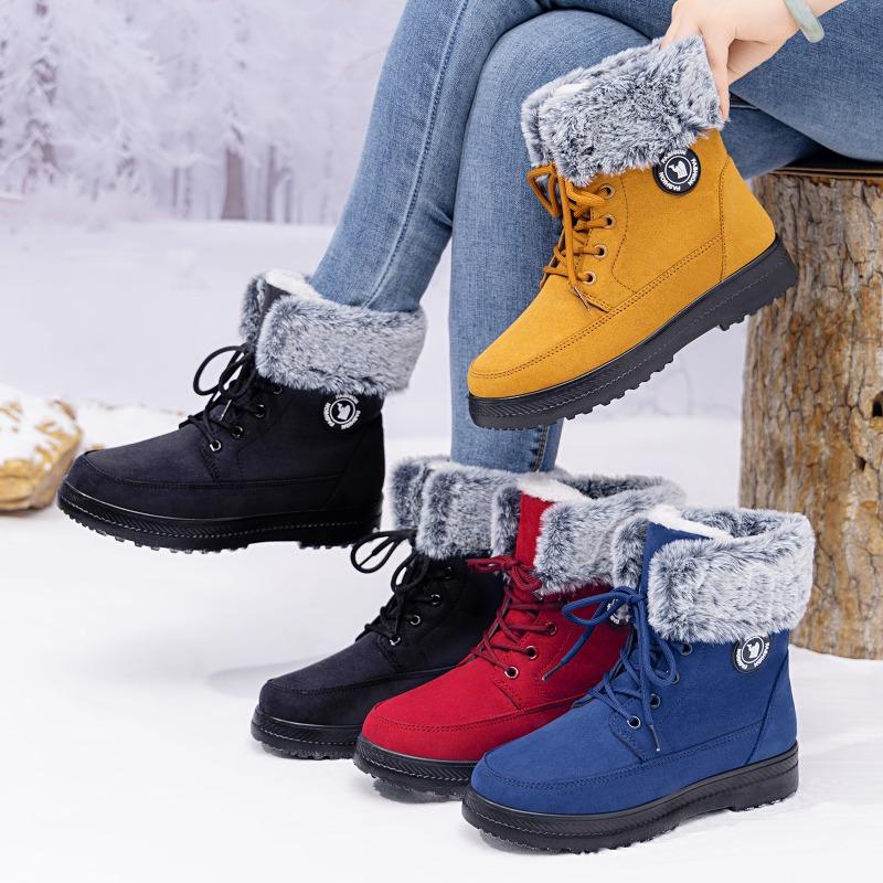 Shoes Women's Cotton Boots Winter Plus Velvet Thickened Mid-top Warm Snow Boots Pedal Cotton Shoes
