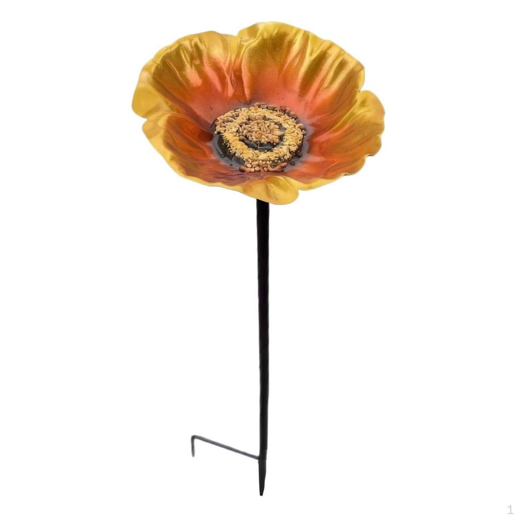 Garden Stake with Flower Basin Metal Feeder Outdoor Bird for Birds,
