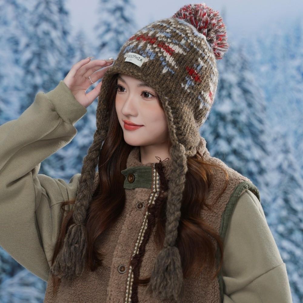 Jacquard Gestrickte Mützen Y2k Damen Wollmütze Lässige Ohrenschutzmütze Streetwear