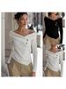 European Designer Off-Shoulder Long-Sleeve Asymmetrical Button T-Shirt for Women, 2026 Fashion
