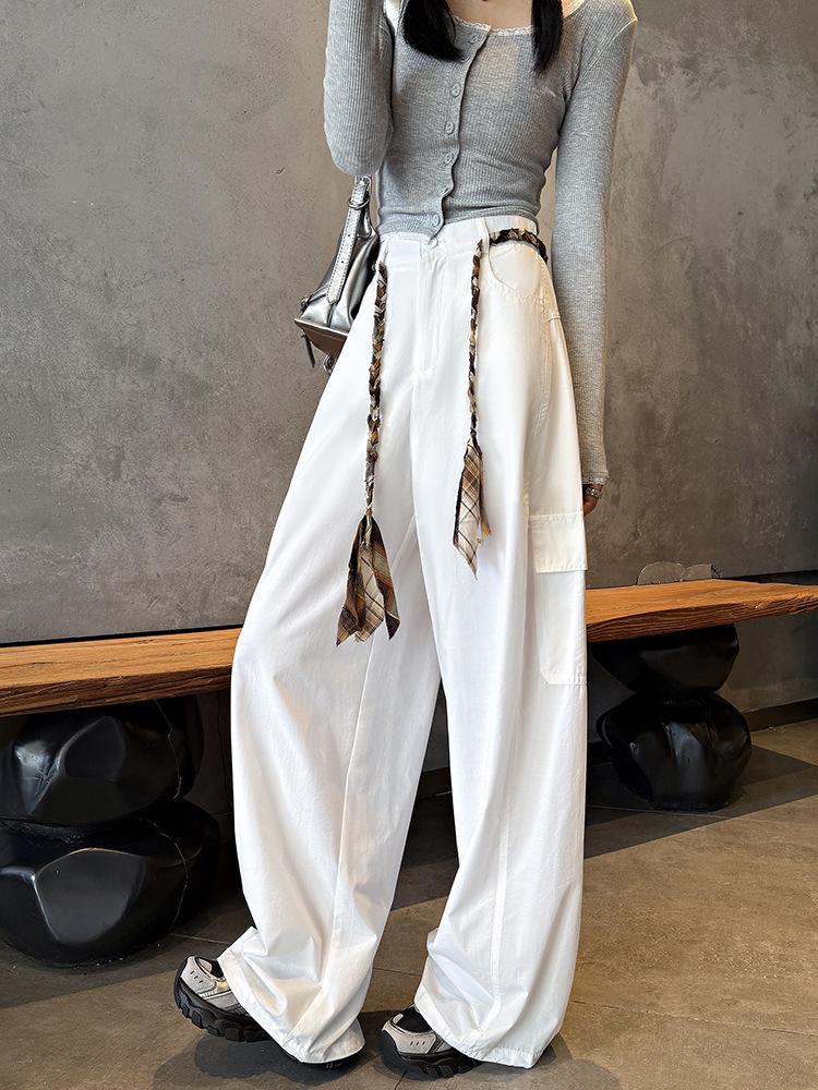 

American Style Wide-Leg Woven Belt Pants: Women s 2026 Spring/Summer Casual Workwear XS