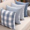 Plaid Cotton Linen Lumbar Support Cushion for Sofa, Bedside, Office, or Car.