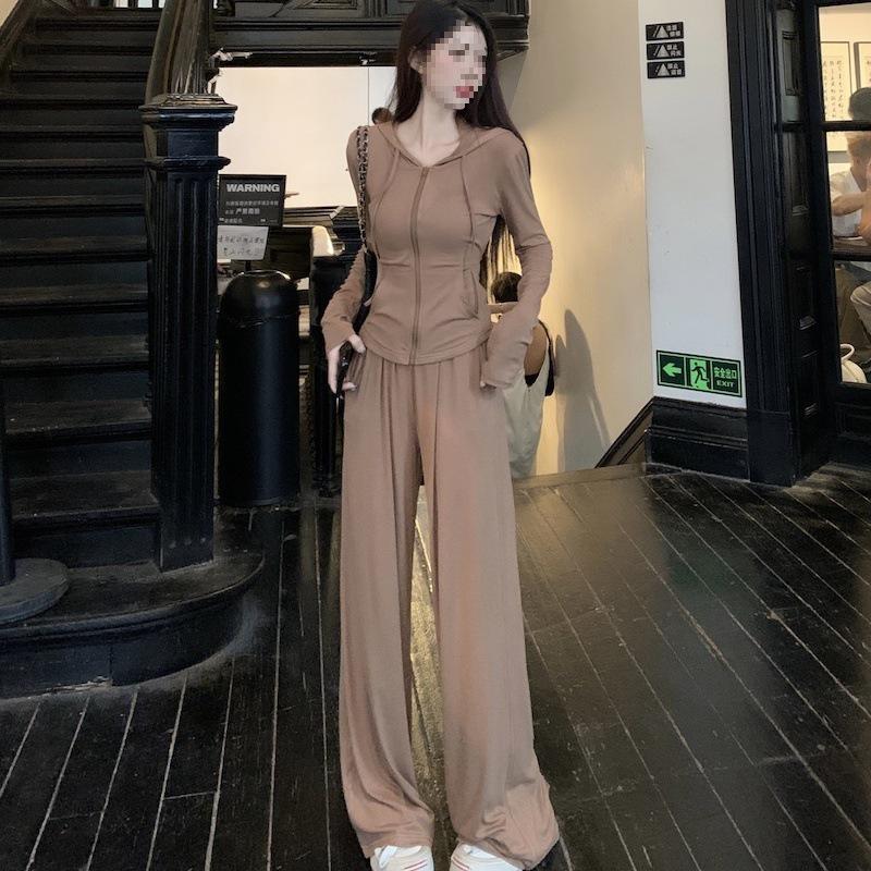 Stylish Slim-Fit Hooded Sun Protection Cardigan & Wide-Leg Pants Two-Piece Set