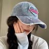 Casual Vintage Wash Denim Cap Women With Unique Distressed Look For Wear Daily