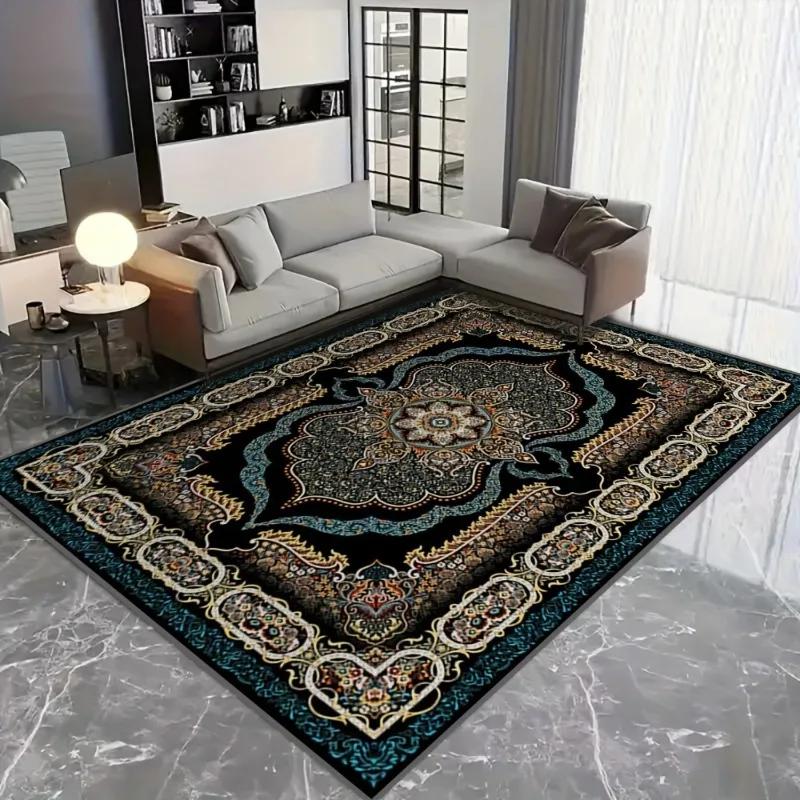 Luxurious Vintage Bohemian Area Mat with Intricate Floral Black Cream for Or Bedroom Furnishing Pattern Rugs Living Room Decor
