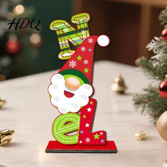 Stable Base Christmas Decor 2D Wooden Tabletop Ornaments Xmas Tree Santa Holiday Home Accents Snowman Sign with Stand Party Decorations Small Gifts