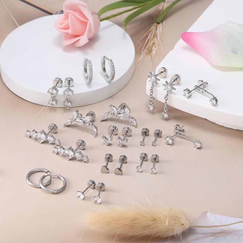 Stainless steel zirconia stud earrings with ear bar piercing body piercing accessories