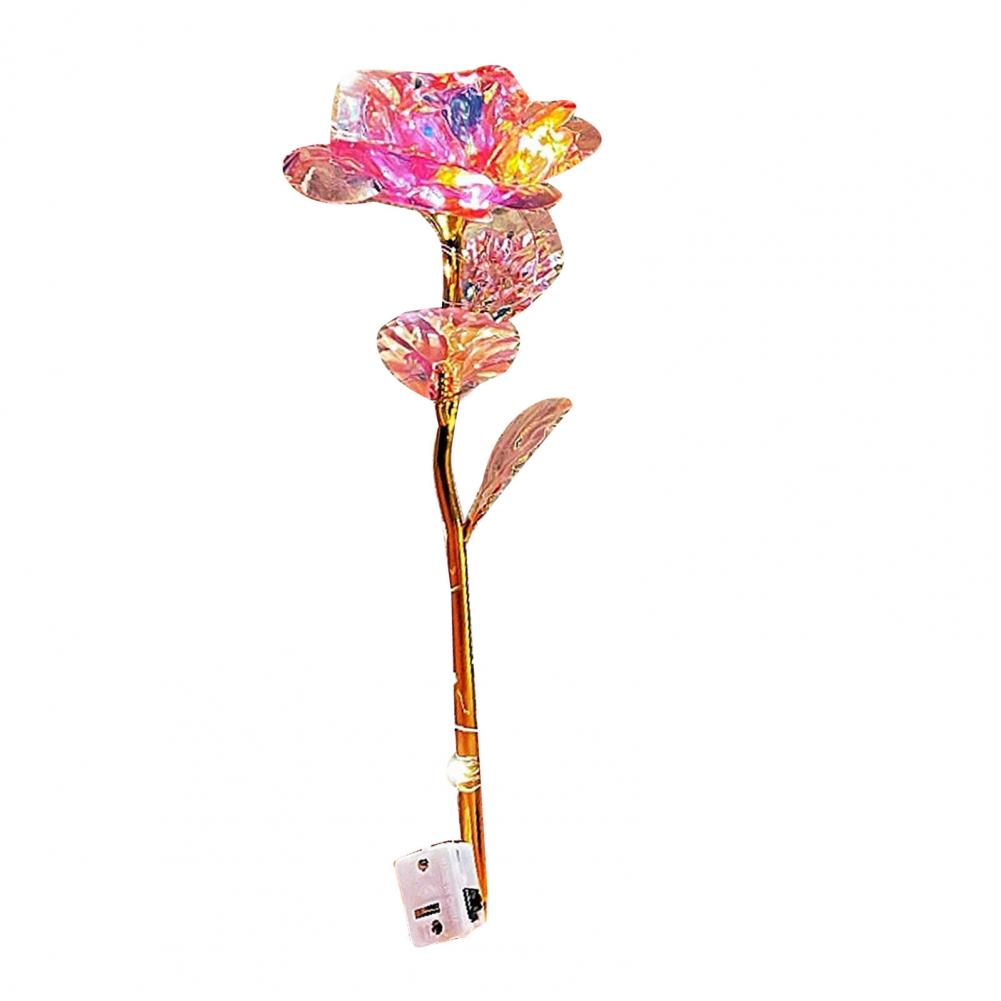 Artificial Rose Decorative Flower Stem Colorful Artificial Rainbow Rose with Led String Lights Forever Flower Gift for Women Mom