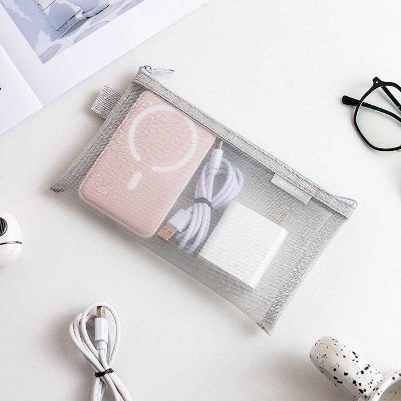 Large Capacity Mesh Zipper Bag for Coins, Keys, Cables, Earphones, and Phone Accessories