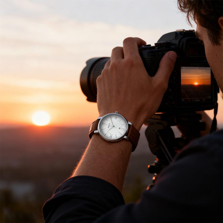 Fossil Jacqueline White Dial Brown Leather Strap Watch for Women - ES3708