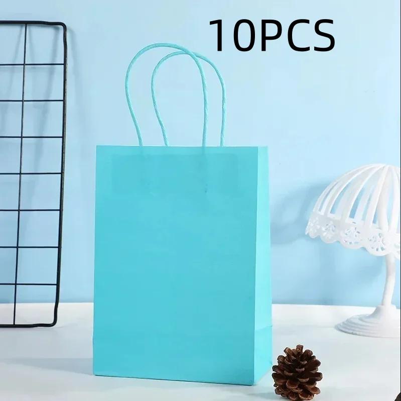 Candy Colorful Shopping Bags 10PCS Kraft Paper Gift Candy Bag Colored Hand-held Paper Bags Wedding Party Decoration Gift