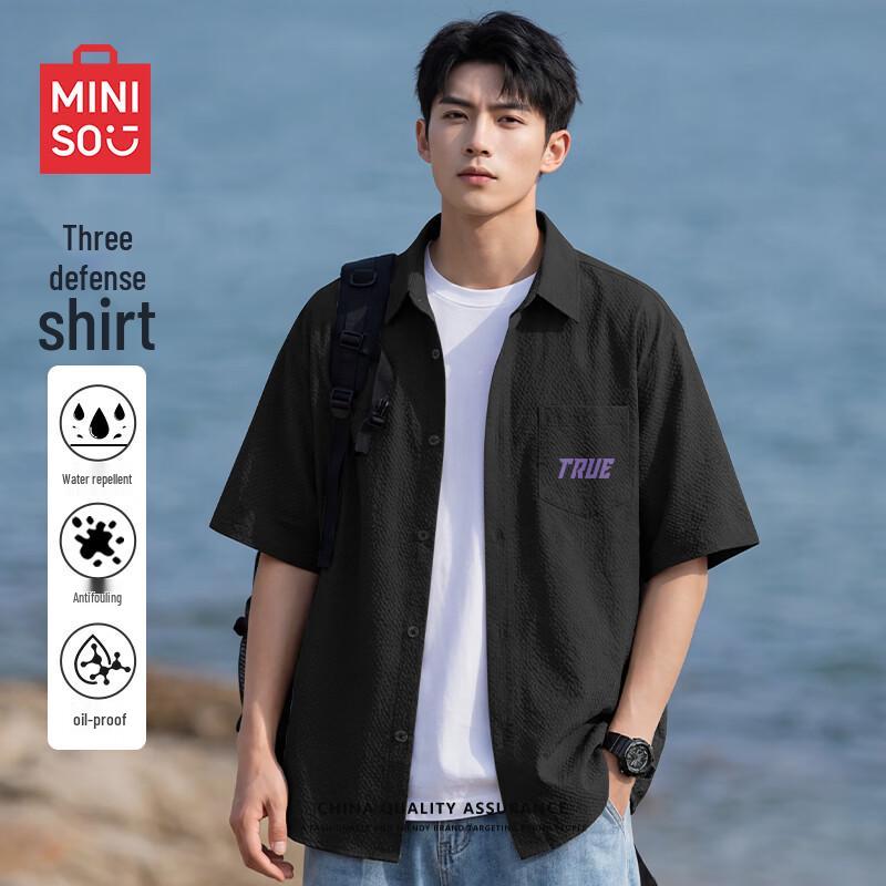 MINISO Men s Short Sleeve 3-Proof Seersucker Shirt 3XL
