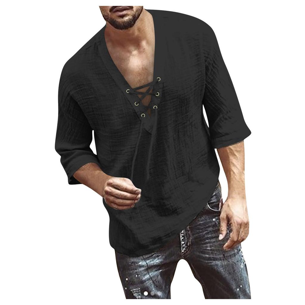 Designer Spring Summer Men's Casual Cotton Linen Solid Color Long Sleeve Shirts Loose Stand Collar Shirts