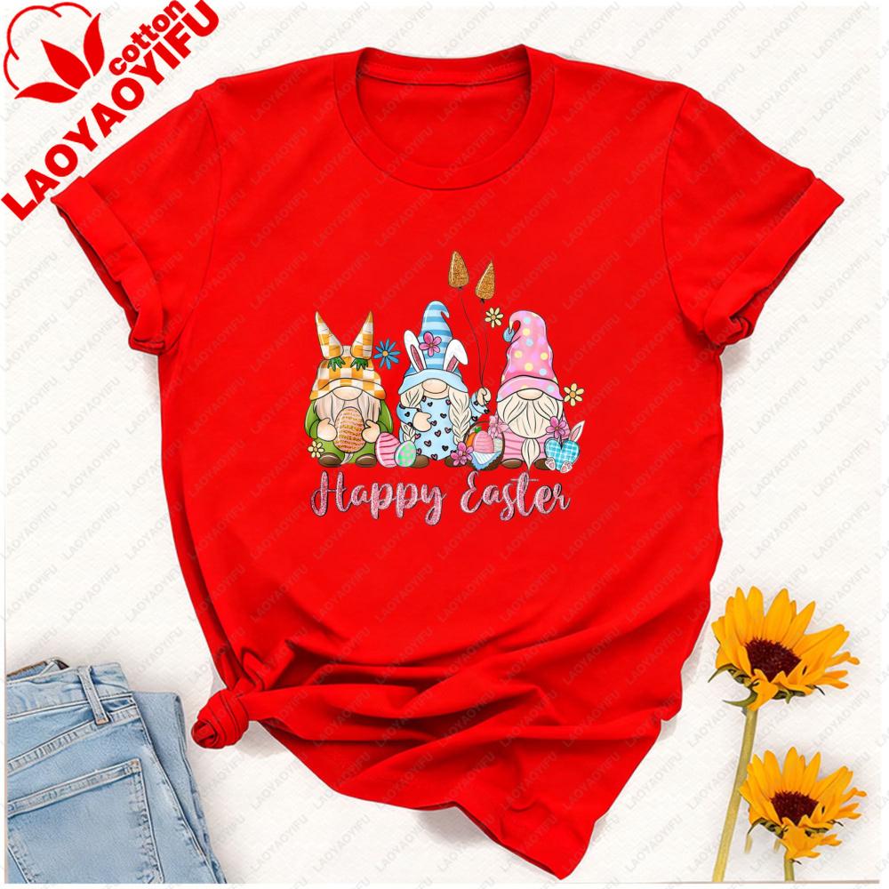Happy Easter Gnomes with Bunny Ears Eggs TShirt Cotton Unisex Crewneck Perfect for Spring Easter Egg Hunts Family Outfits