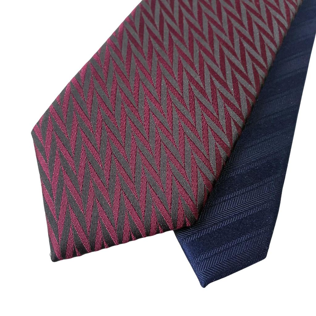 [D+ARTS] Men's Silk Necktie, Nishijin-ori Weave, Made in Japan, Geometric Pattern Design, Color-Blocked, Stylish Business Suit Accessory, Red x Navy