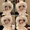 Cute Fox Ears Integrated Hat and Scarf with Plush Neck Warmer and Ear Protection