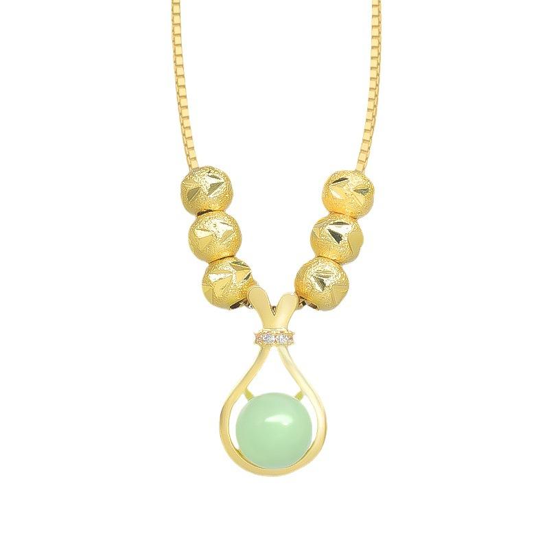 The Same Green Lucky Bag Necklace Women'S High-Value Retro Lucky Bead Pendant