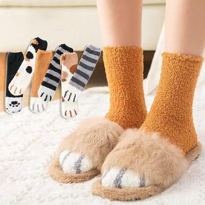 Plüsch Winter Lustig Niedlich Stil Tier Katzenpfote Cartoon Muster Damen Baumwollsocken Super Weich Für Damen Haus Schlafen Bodensocken