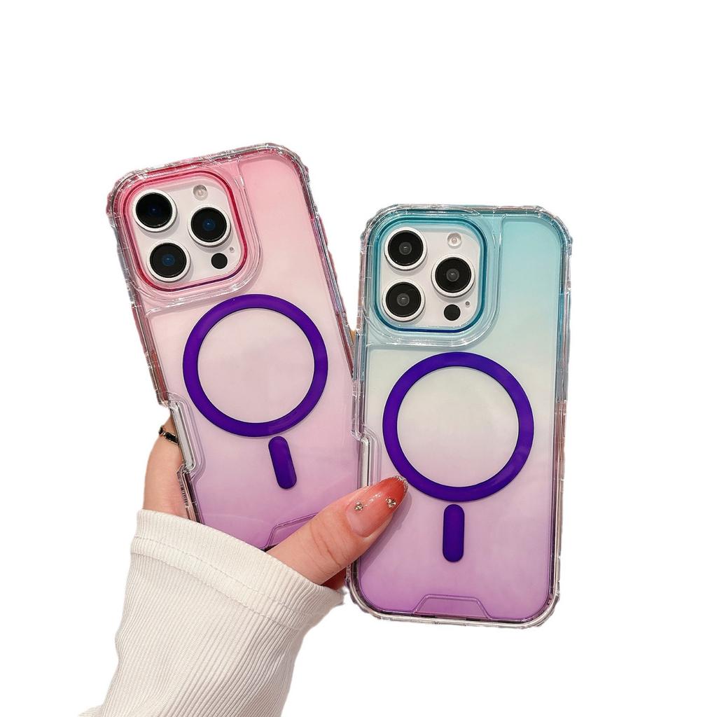 Gradient Two-color Second Generation Magnetic Colorful Three-in-one Mobile Phone Case Magsafe Wireless Charging for IP16promax