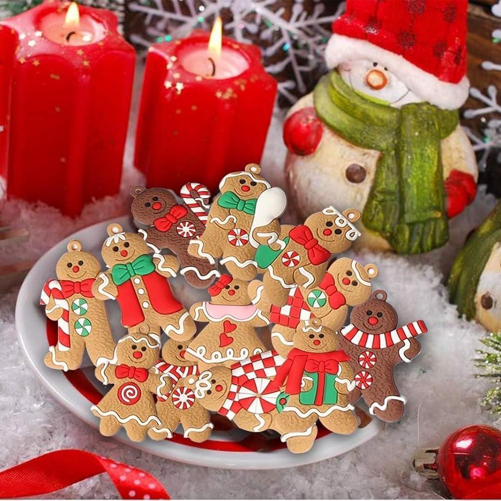 12pcs Gingerbread Man Ornaments for Christmas Tree, Assorted Gingerbread Figurines Ornaments, Christmas Tree Hanging Decorations, 3 Inch Tall