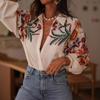 Damen Neues Frühjahr und Sommer Modisches Lockeres Langärmeliges Blumenprint Hemd Oberteile